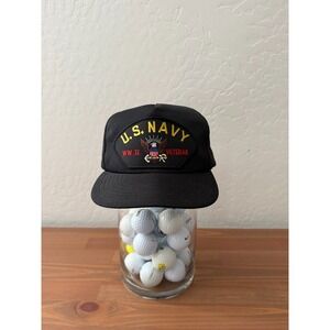US Navy WWII Veteran Snapback Trucker Hat Vintage Black Military USA Patch Cap